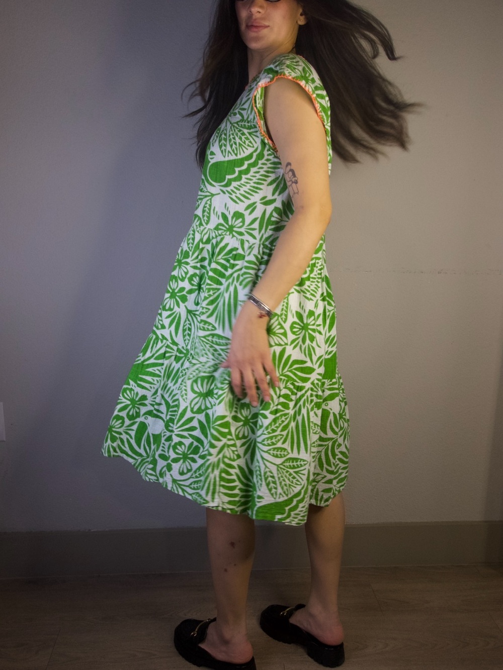 Uncle Frank Green Leaf Print Tiered Dress Size M - Picture 3 of 8